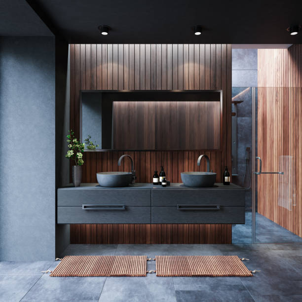 Dark bathroom tile flooring | Yetzer Home Store